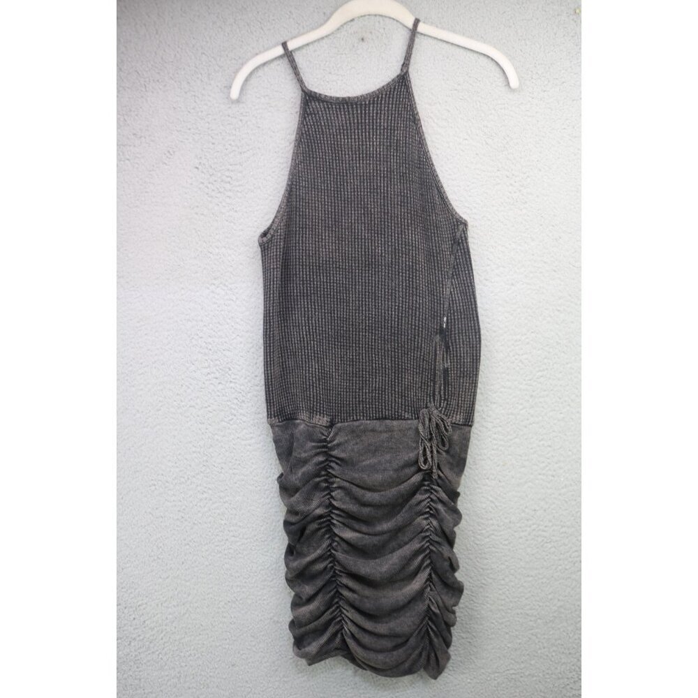 Free People One Waffle Weave Ribbed Bodycon Dress-Ruched-PS-BOHO-Goth
